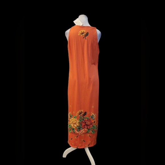 Tropical Jersey Tank Dress Orange with Floral Pattern BNWT - Picture 3 of 8